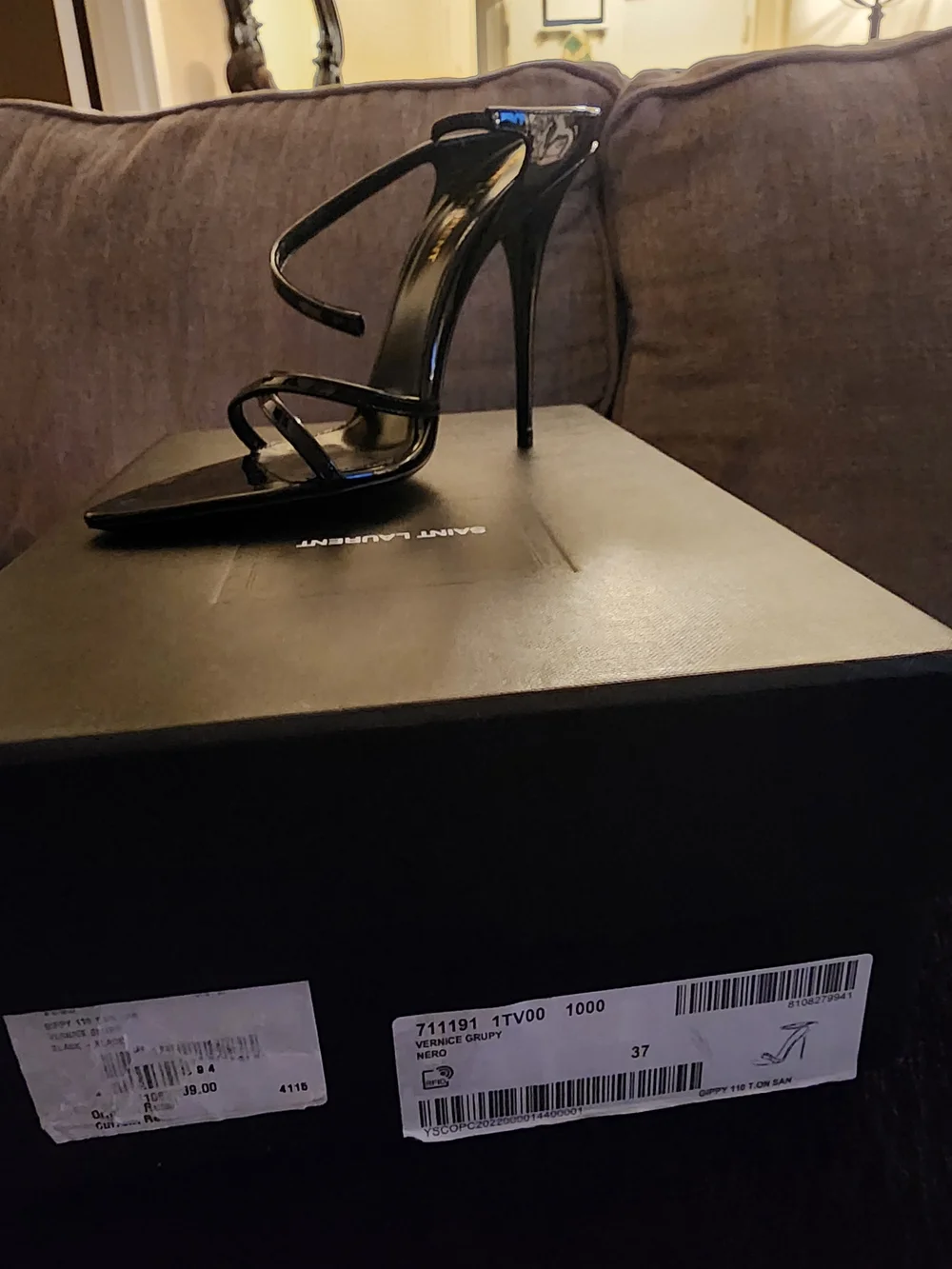Saint Laurent Black Patent Leather Strappy Pointed-Toe Heel - Picture 6 of 9